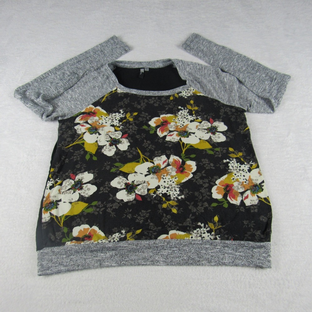 KUT‎ from the Kloth Floral Top Womens Small Black Grey Mixed Media Raglan